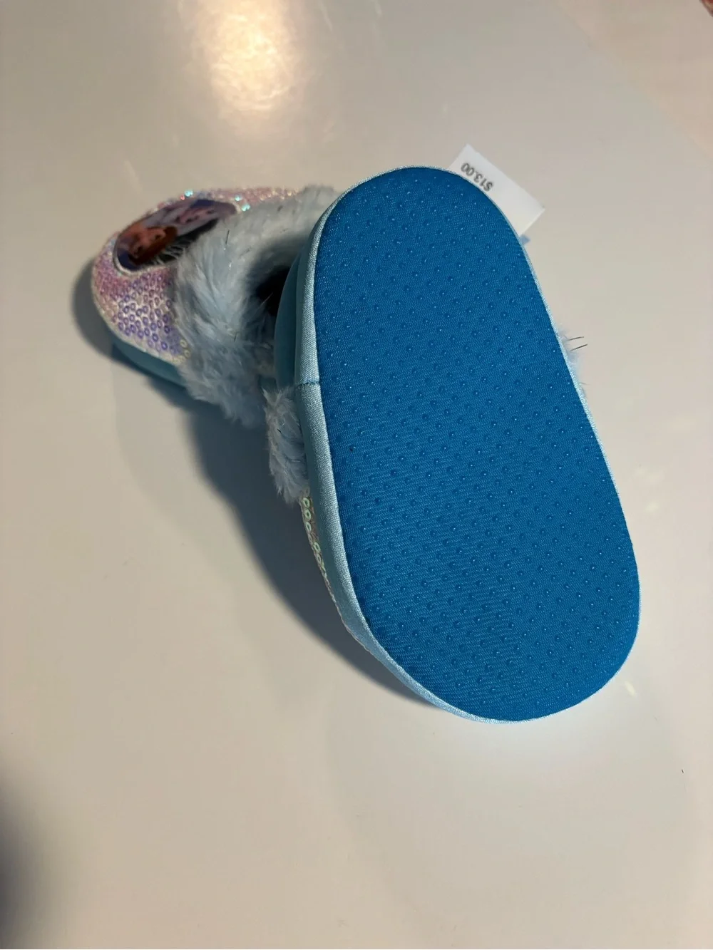 Toddler Girls Sz S 5/6 Disney Frozen Slipper-sequin Faux Fur Trim-Slip On NWT